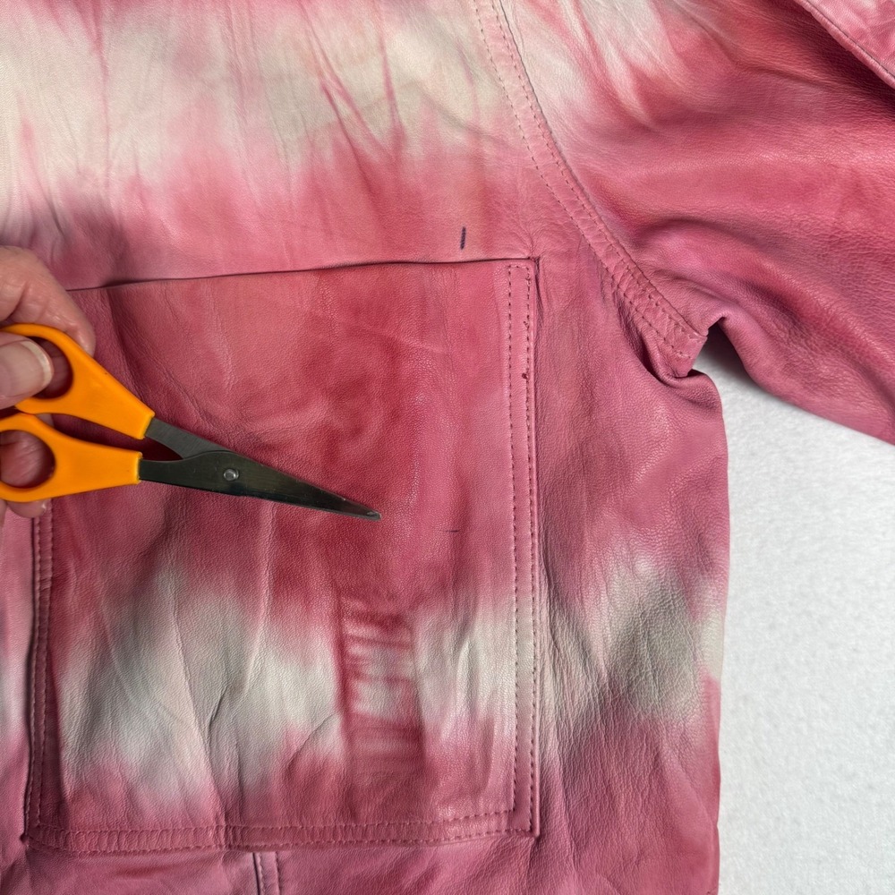 REMAIN Birger Christensen Mariona Jacket Womens 34 Pink Leather Tie Dye Cropped - Picture 11 of 12